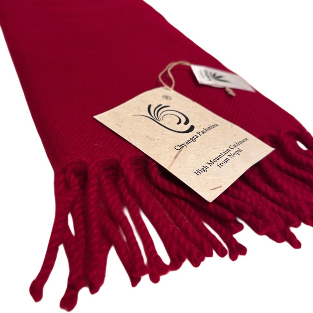 NWT Chyangra Pashmina 100% Pure 4-Ply Cashmere Scarf Handmade Nepal COA-PURE RED - Picture 9 of 17